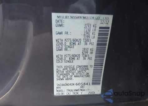 2013 Nissan Armada Sl from USA, damaged, VIN 5N1BA0ND4DN605841